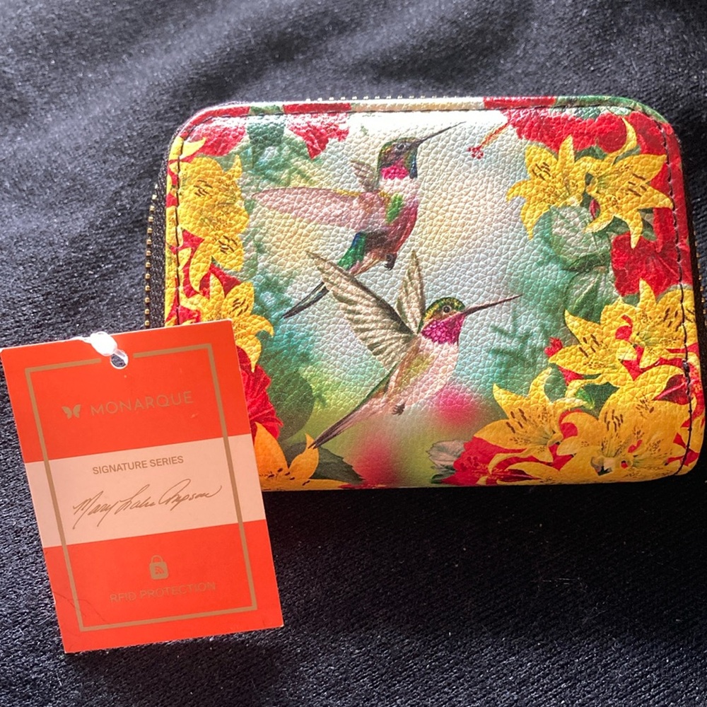 Hummingbird Print Women's Zip Wallet - Multicolor